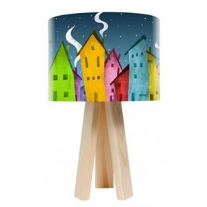 Timberlight Dětská stolní lampa Night House + bílý vnitřek + dřevěné nohy