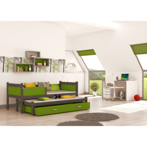 Dětská postel SWING P2 color + matrace + rošt ZDARMA, 184x80, šedá/zelená