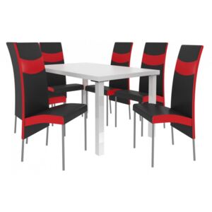 Moderní jídelní stůl se židlemi 6 + 1 Sisa max 2 21 Bílá - Černočervená