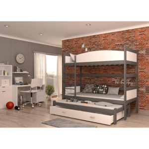 Dětská patrová postel SWING3 + rošt + matrace ZDARMA, 190x80, bílý/šedý