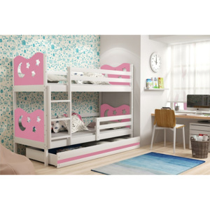 Patrová postel KAMIL + matrace + rošt ZDARMA, 80x160, bílý, růžová