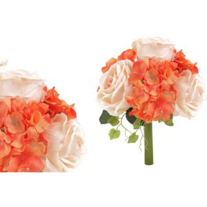 Hortenzie a růže, puget, barvy oranžová a smetanová. Květina umělá. KN5123-MIX2