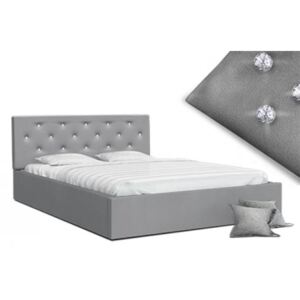 Luxusní manželská postel CRYSTAL šedá 180x200 s dřevěným roštem