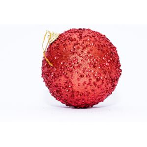 Vánoční ozdoba červená glitter, pr. 10cm, 1 kus