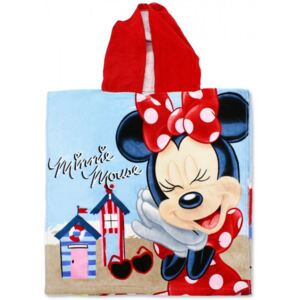 Setino • Dětské / dívčí plážové pončo - osuška s kapucí Minnie Mouse - Disney - 100% bavlna, froté - modro / červené, 55 x 110 cm