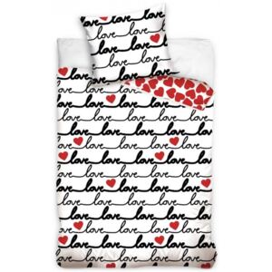 BedTex • Valentýnské bavlněné ložní povlečení "Love" se srdíčky - 100% premium bavlna Renforce - 70 x 90 cm + 140 x 200 cm