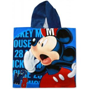 Setino • Dětské / chlapecké plážové pončo - osuška s kapucí Mickey Mouse - Disney - 100% bavlna, froté - modré 55 x 110 cm