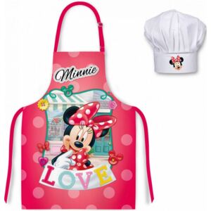 Javoli • Dětská / dívčí zástěra s kuchařskou čepicí Minnie Mouse - Disney - motiv LOVE - pro děti 3 - 8 roků