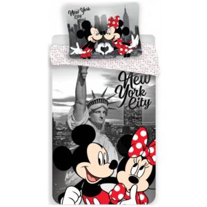 Jerry Fabrics • Ložní povlečení Mickey & Minnie Mouse in New York - Disney - 100% bavlna - 70 x 90 cm + 140 x 200 cm