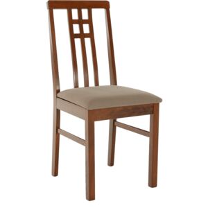 Tempo Kondela Dřevěná jídelní židle SILAS, tmavý dub /látka šedobéžová