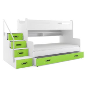 Patrová postel MAX 3 + ÚP + matrace + rošt ZDARMA, 120x200, bílý, zelená