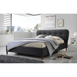 Manželská postel 160x200 cm čalouněná látkou v tmavě šedé barvě KN653