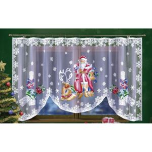 Hotová žakárová vánoční malovaná záclona Santa Klaus 300x150cm bílá
