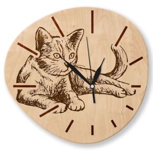 HOORAY Dřevěné nástěnné hodiny Kočka
