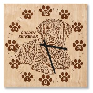 HOORAY Dřevěné nástěnné hodiny Zlatý retrívr 30 cm