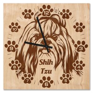 HOORAY Dřevěné nástěnné hodiny Shih-tzu