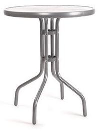 Stolek kovový se skleněnou deskou, pr. 60 cm, stříbrný