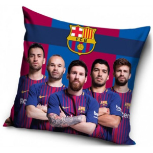 Fotbalový polštář FC Barcelona - fotografie hráčů Messi, Iniesta, Piqué, Suárez a Sergio - 40 x 40 cm