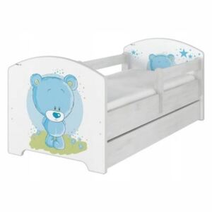Dětská postel Modrý medvídek 140x70 cm - 2x krátká zábrana bez šuplíku