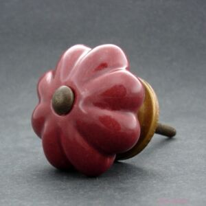 Keramická úchytka-Vínově červený květ Barva kovu: antik světlá