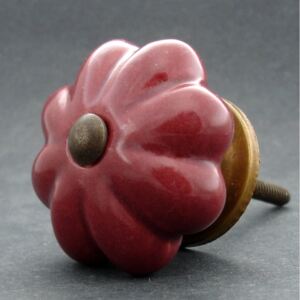 Keramická úchytka-Vínově červený květ Barva kovu: zlatá
