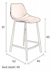 Dutchbone Barová židle FRANKY STOOL VELVET OLD PINK 1500065