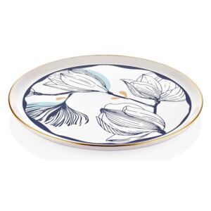 Bílý porcelánový servírovací talíř s modrými květy Mia Bleu, ⌀ 30 cm