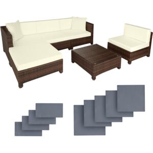 Tectake 403834 zahradní ratanový nábytek s hliníkovým rámem vč. povlaků ve 2 barvách, varianta 2 - černá/hnědá