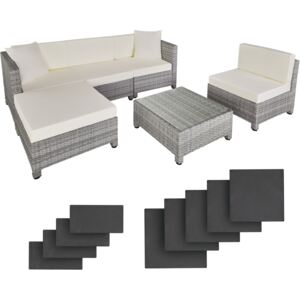 Tectake 403742 zahradní ratanový nábytek s hliníkovým rámem vč. povlaků ve 2 barvách, varianta 2 - světle šedá