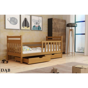 Dřevěná postel KASIA s úložným prostorem 90x200 cm masiv - DUB