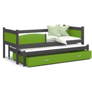 Dětská postel s přistýlkou a šuplíkem TWISTER - 190x80 cm - zeleno-šedá