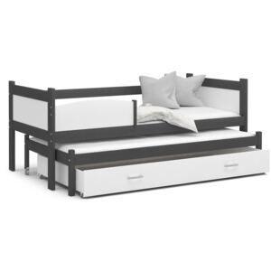 Dětská postel s přistýlkou a šuplíkem TWISTER - 190x80 cm - bílo-šedá