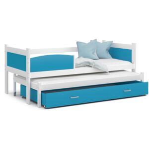Dětská postel s přistýlkou a šuplíkem TWISTER - 190x80 cm - modro-bílá