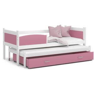 Dětská postel s přistýlkou a šuplíkem TWISTER - 190x80 cm - růžovo-bílá