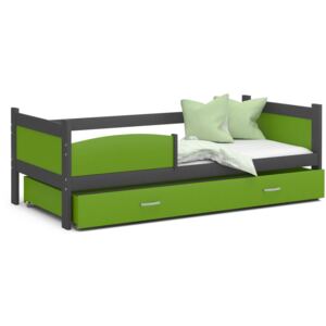 Dětská postel se šuplíkem TWISTER M - 190x80 cm - zeleno-šedá