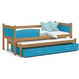 Dětská postel s přistýlkou a šuplíkem TWISTER - 190x80 cm - modrá/olše