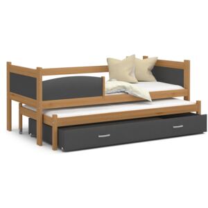 Dětská postel s přistýlkou a šuplíkem TWISTER - 190x80 cm - šedá/olše