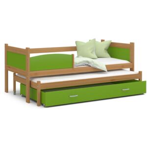 Dětská postel s přistýlkou a šuplíkem TWISTER - 190x80 cm - zelená/olše