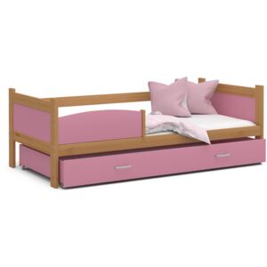 Dětská postel se šuplíkem TWISTER M - 190x80 cm - růžová/olše