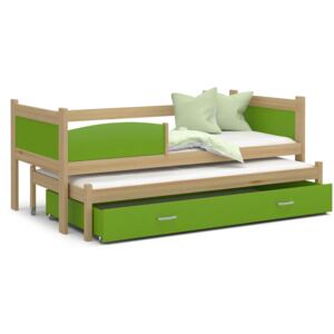Dětská postel s přistýlkou a šuplíkem TWISTER - 190x80 cm - zelená/borovice