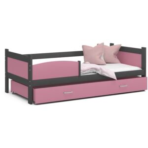 Dětská postel se šuplíkem TWISTER M - 190x80 cm - růžovo-šedá