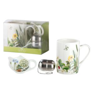 GILDE Porcelánová 3-dílná čajová souprava Wild Flowers (hrnek+odkladač+sítko)