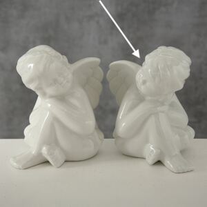 BOLTZE Porcelánový anděl sedící bílý s hlavou doprava 11x10x9cm