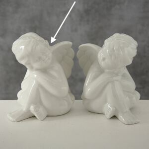 BOLTZE Porcelánový anděl sedící bílý s hlavou doleva 11x10x9cm