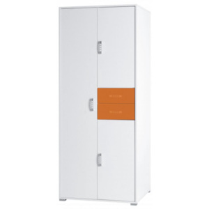 Šatní skříň v bílé barvě v kombinaci s oranžovým leskem 79 cm F1061