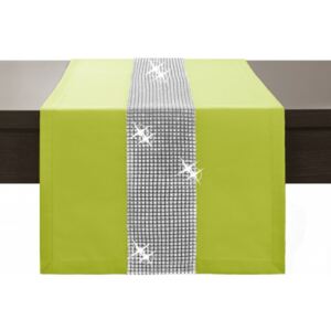 Běhoun na stůl Glamour se zirkony béžový Zelená 40 x 140 cm