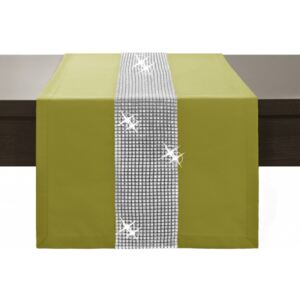 Běhoun na stůl Glamour se zirkony olivově zelený Zelená 40 x 120 cm