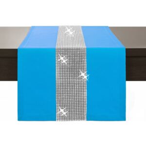 Běhoun na stůl Glamour se zirkony tyrkysově modrý Modrá 40 x 130 cm