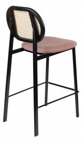 Zuiver Barová židle SPIKE ZUIVER, růžová látková s ratanovým opěradlem 1501717