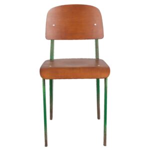 Kovová židle s dřevěným sedákem a opěrkou v retro stylu - 41*48*80 cm